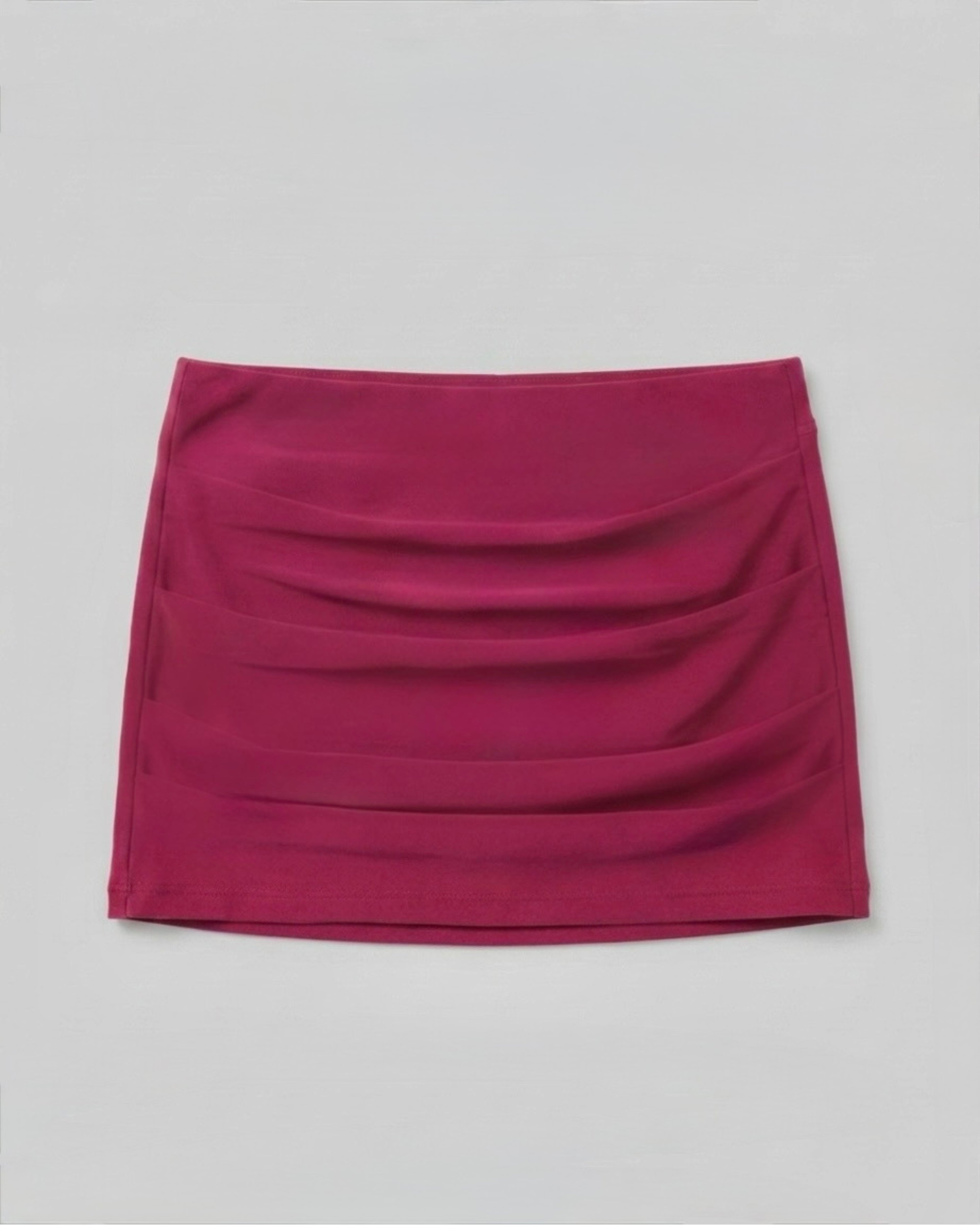 Handmade luxury draped mini skirt in raspberry